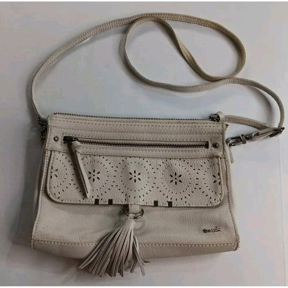 The Sak Boho Preppy White Designed Tasseled Leather Western Crossbody Wristlet - Picture 1 of 16